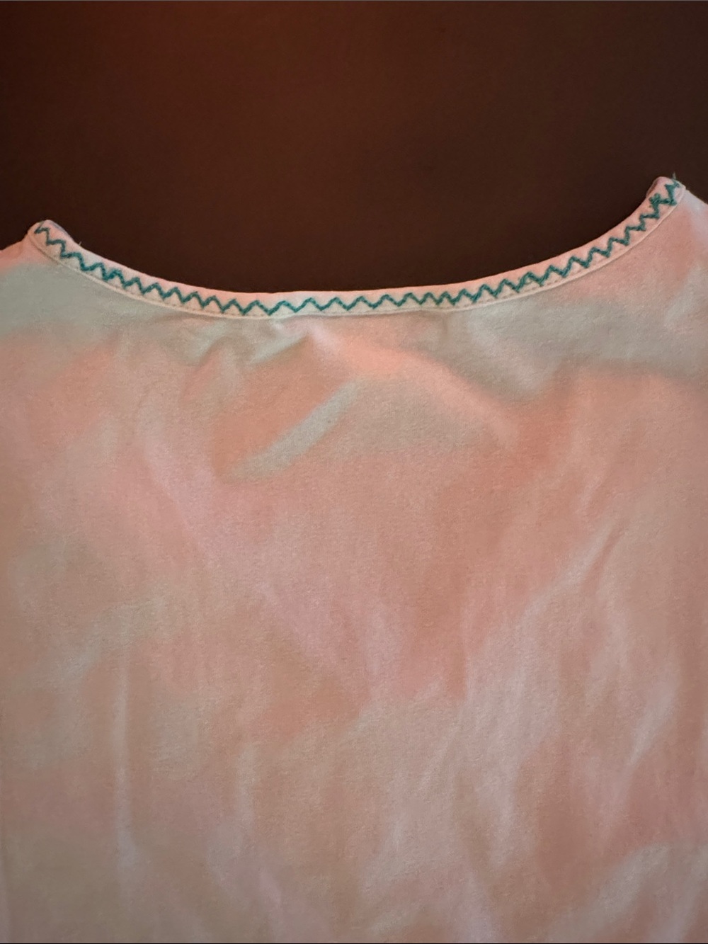 JM Collection White V-Neck Tee with Teal Floral Embroidery - Picture 6 of 8